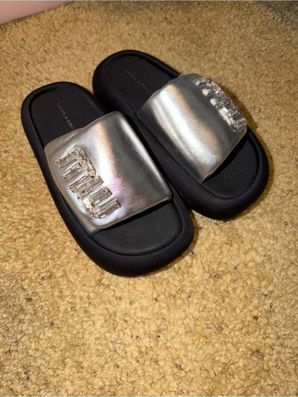Silver Slide Sandals for Women